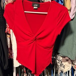 Red V-Neck Twist Front Blouse